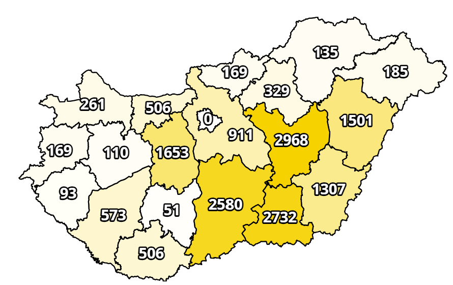 Becsült magyarországi szélenergia-termelési potenciál megyénként